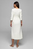 Ivory V-Neck Midi Work Dress With 3/4 Sleeves