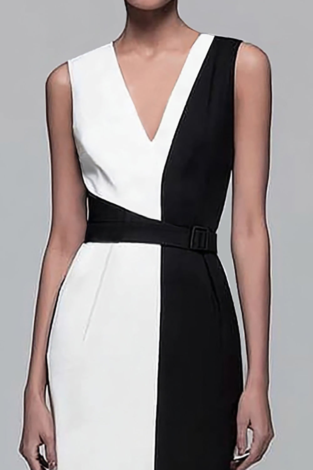 Sheath Black And White V-Neck Business Dress