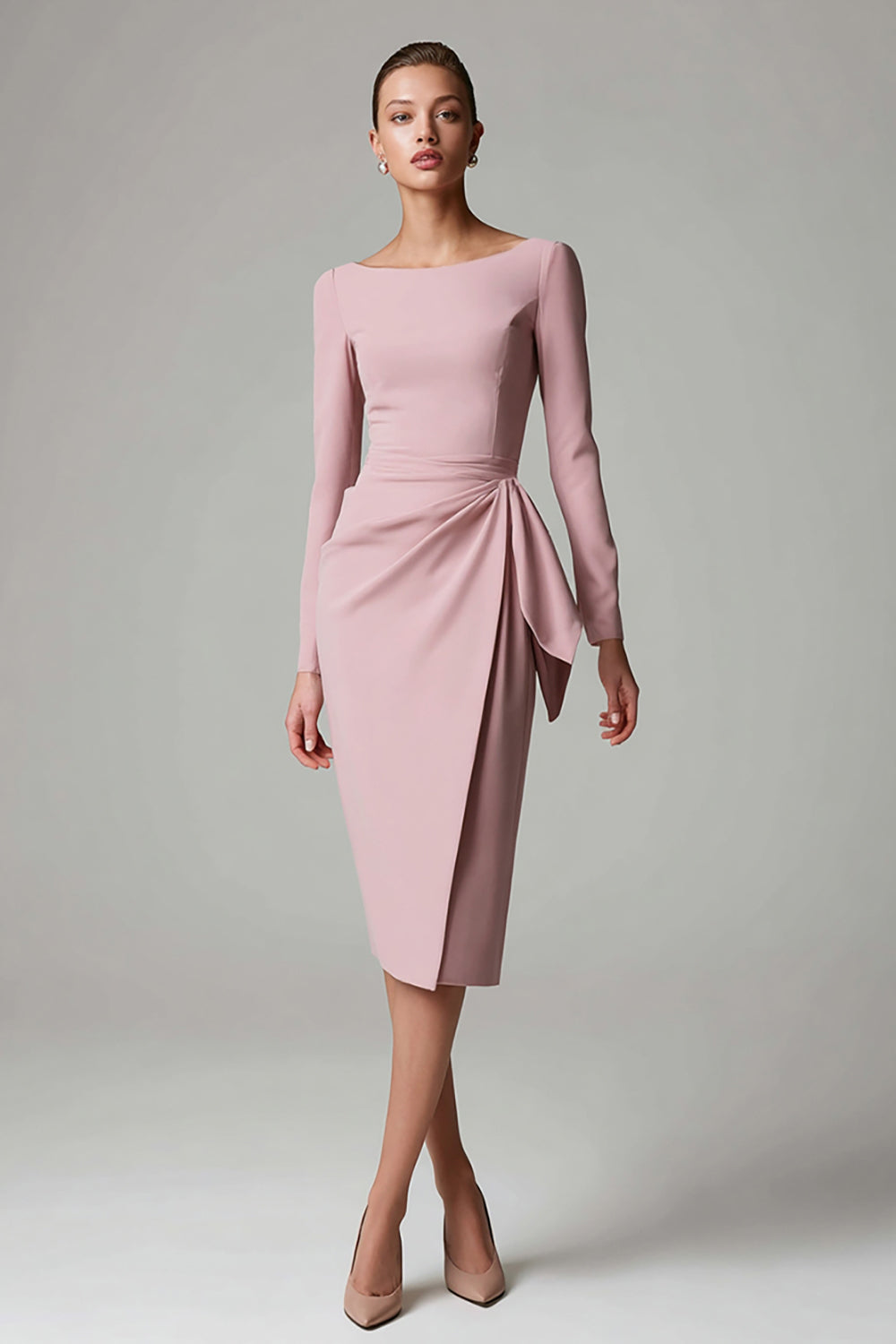 Pink Bateau Neck Pencil Work Dress
