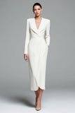 Ivory Sheath V-Neck Work Dress With Long Sleeves