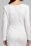 Ivory Ruched V-Neck Long Sleeve Work Dress With Slit