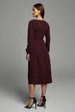 Cabernet Sheath Long Sleeve Work Dress With Sash