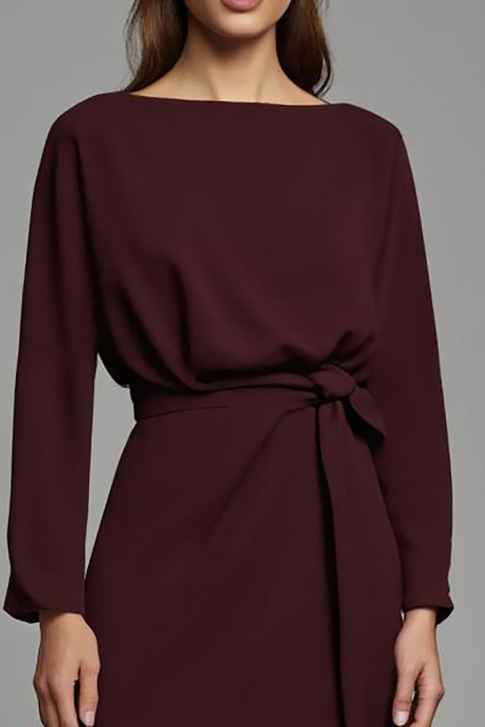 Cabernet Sheath Long Sleeve Work Dress With Sash