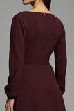Cabernet Sheath Long Sleeve Work Dress With Sash