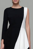 Balck and White A Line Midi Work Dress