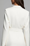 Ivory A-Line V-Neck Long Sleeve Work Dress With Belt