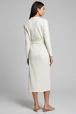 V-Neck Sheath Ivory Long Sleeve Work Dress With Slit