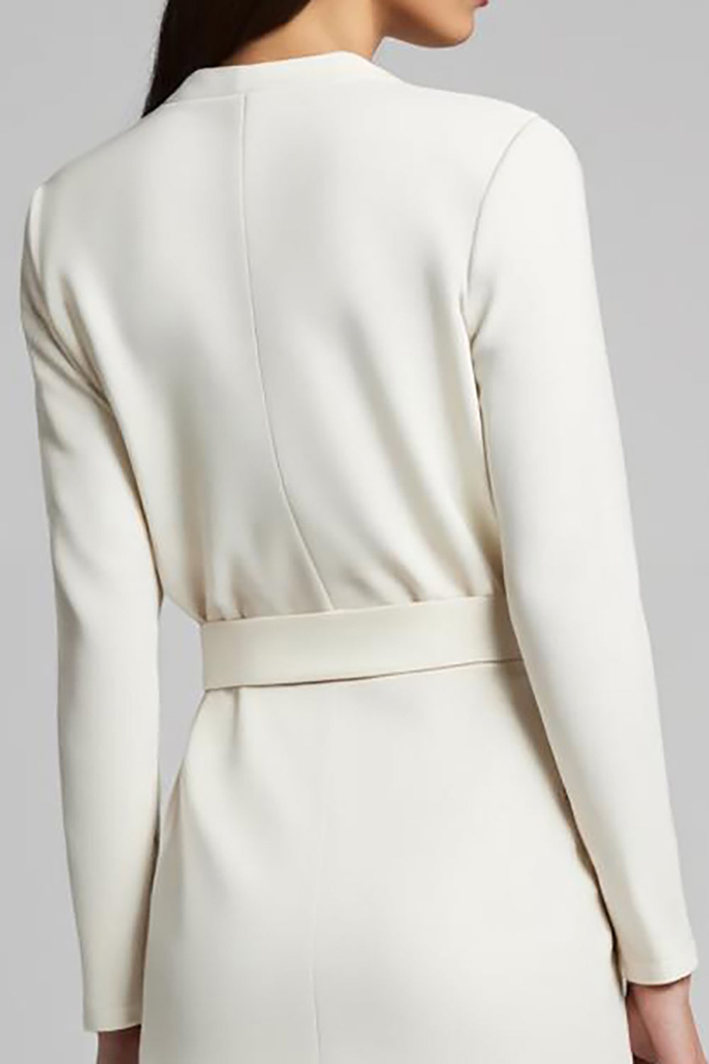 V-Neck Sheath Ivory Long Sleeve Work Dress With Slit