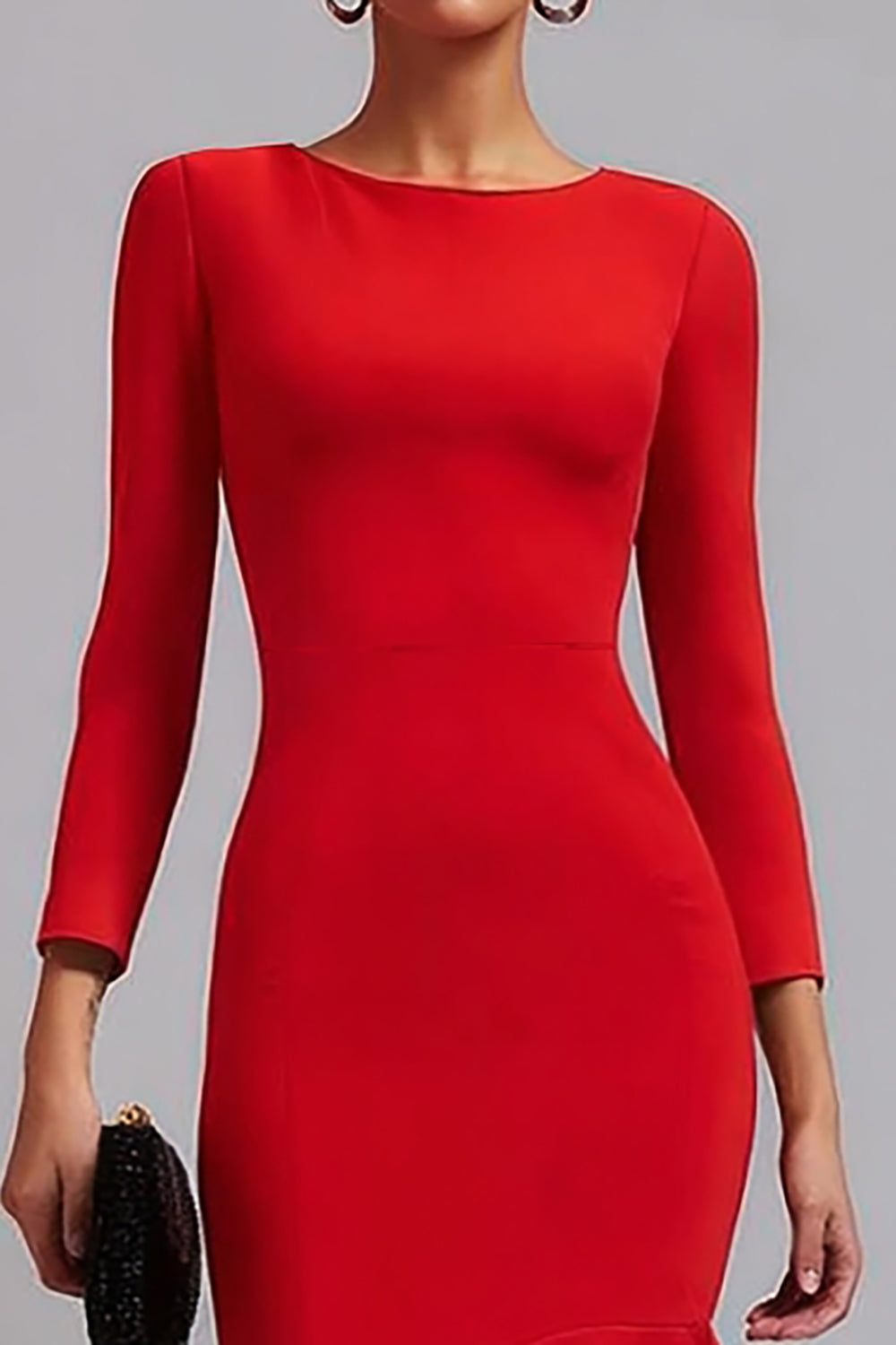 Red Mermaid Ruffled Work Dress With 3/4 Sleeves