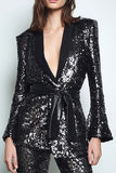 Black Sequined Shawl Lapel 2-Piece Prom Suits