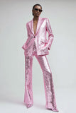 Pink 2-Piece Notched Lapel Women Prom Suits With Sequins