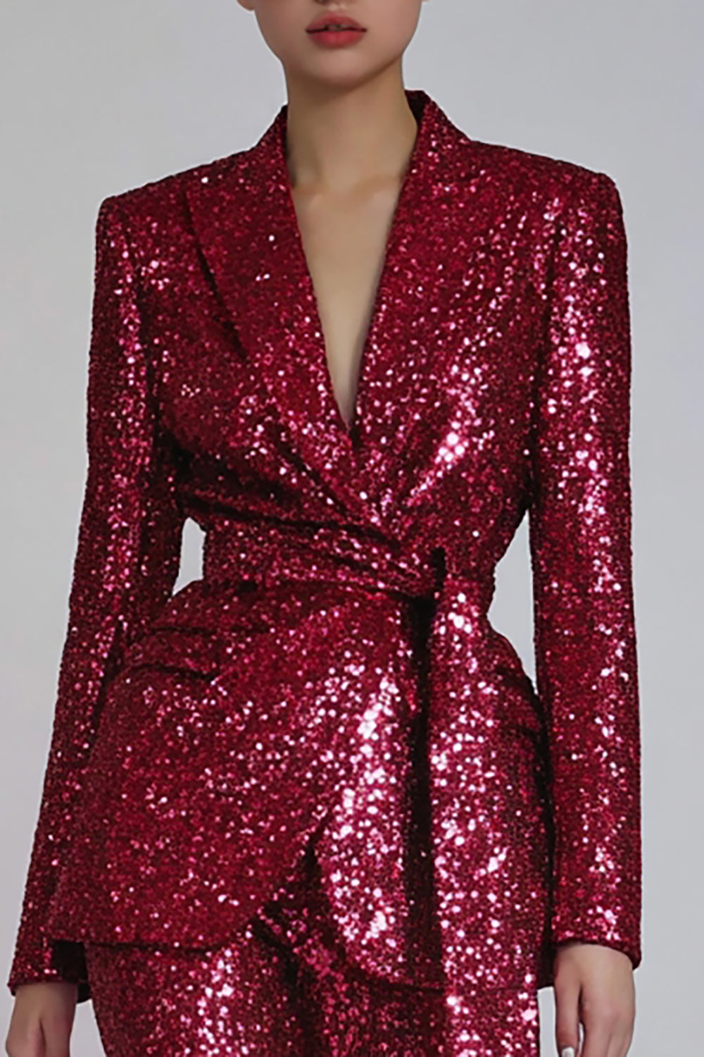 Red Peak Lapel 2-Piece Women Prom Suits with Sequins