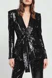 Peak Lapel Sequined Black 2-Piece Women Prom Suits With Sash