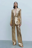 Gold Peak Lapel Sequined 2-Piece Women Prom Suits