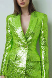 Green Long Sleeve Peak Lapel Prom Blazer With Sequins