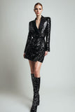 Sparkly Black Peak Lapel Prom Blazer