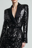 Sparkly Black Peak Lapel Prom Blazer