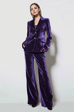 Dark Purple Velvet 2-Piece Notched Lapel Women Work Dress