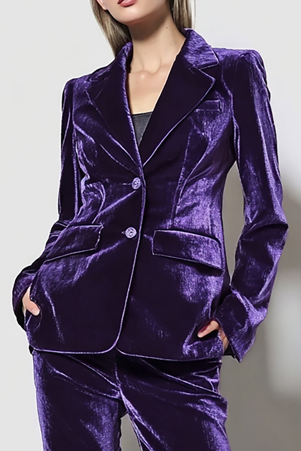 Dark Purple Velvet 2-Piece Notched Lapel Women Work Dress
