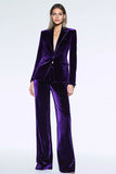 2-Piece Velvet Dark Purple Women Prom Suits