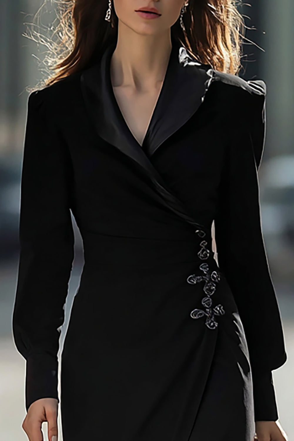 Black Sheath Long Sleeve Work Dress With Slit