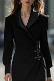 Black Sheath Long Sleeve Work Dress With Slit