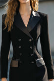 Double Breasted Sheath Black Peak Lapel Work Dress