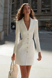 Sheath Ivory Notched Lapel Cut-Out Work Dress