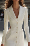 Sheath Ivory Notched Lapel Cut-Out Work Dress