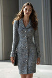 Pencil Tweed Long Sleeve Dark Grey Work Dress