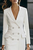 Sheath Long Sleeve Double Breasted Ivory Work Dress