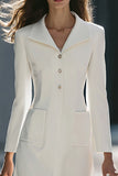 A-Line Long Sleeve Ivory Work Dress With Pockets