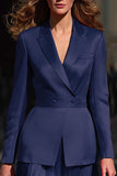 2-Piece Navy Notched Lapel Satin Work Suits