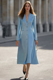 A-Line Long Sleeve Peak Lapel Sky Blue Work Dress