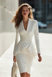 2-Piece Ivory Shawl Lapel Women Work Suits With Ruffles