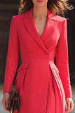 Elegant A-Line Long Sleeve Peak Lapel Red Work Dress