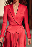 2-Piece Red Peak Lapel Long Sleeve Work Suit With Pleats