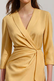 Yellow Pencil Midi Work Dress With 3/4 Sleeves