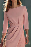 Pink Sheath Bateau Neck Business Casual Dress with Slit