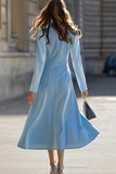 Sky Blue Peak Laplel Long Sleeve Midi Work Dress
