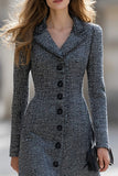 Dark Grey Midi A-Line Tweed Work Dress