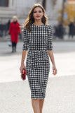 Classic Pencil Black and White Houndstooth Business Casual Dress