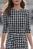 Classic Pencil Black and White Houndstooth Business Casual Dress