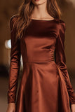 Coffee Long Sleeve A-Line Satin Mini Party Dress