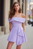 Off The Shoulder Lilac A-Line Mini Cocktail Dress