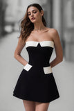 Balck and White Strapless A-Line Mini Dress