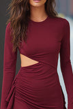 Burgundy Long Sleeve Cut-Out Bodycon Cocktail Dress