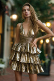 Metallic Gold A-Line Tiered Cocktail Dress