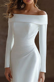 Off The Shoulder Ivory Engagement Dress With Long Sleeves