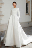 Jacquard A-Line Ivory Long Sleeve Wedding Dress